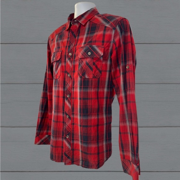 Rock & Republic Red Plaid Stretch Long Sleeve Button Down, Men’s Size -Large - Picture 5 of 11